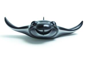 A playful cartoon-style black stingray with a smiling expression and wide wings, designed for a whimsical underwater theme. photo
