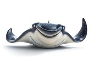 A cheerful cartoon manta ray with a big smile and distinctive wing-like fins, showcasing a friendly underwater character. photo