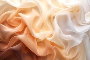 Soft, flowing fabric in shades of cream, peach, and gold creates a serene, elegant backdrop. photo