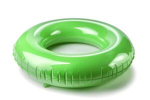 Bright green inflatable pool float, perfect for summer relaxation and fun. photo