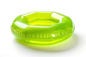 A vibrant green inflatable pool ring, perfect for summer fun in the water. photo