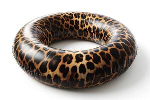 Leopard print inflatable swim ring, perfect for summer fun and pool parties. photo