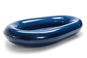 A sleek, navy blue inflatable raft resting against a white background. photo