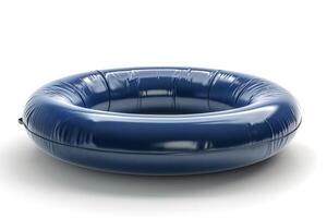 A glossy navy-blue inflatable tube resting on a white background, perfect for summer pool fun and relaxation. photo