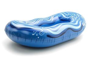 A vibrant blue inflatable water float with wavy patterns, perfect for summer fun in pools or lakes. photo