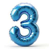 Shiny blue number three balloon, perfect for celebrations and events. photo