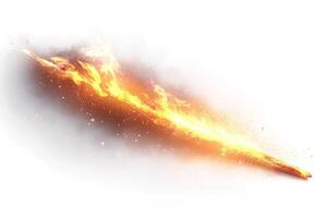 Dynamic fiery streak on a white background, resembling a magical effect or explosive movement. photo