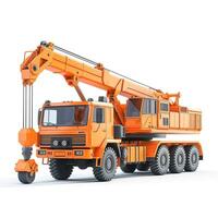 A bright orange mobile crane positioned for heavy lifting on a construction site. photo