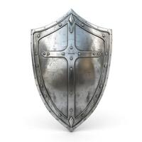 A detailed medieval-style shield featuring a cross design, symbolizing protection and bravery. photo