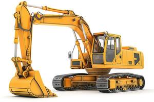 A powerful yellow excavator with an articulated arm, ready for construction work. photo