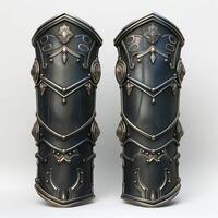Detailed fantasy armor gauntlets with metallic accents and intricate designs, ideal for a heroic character. photo