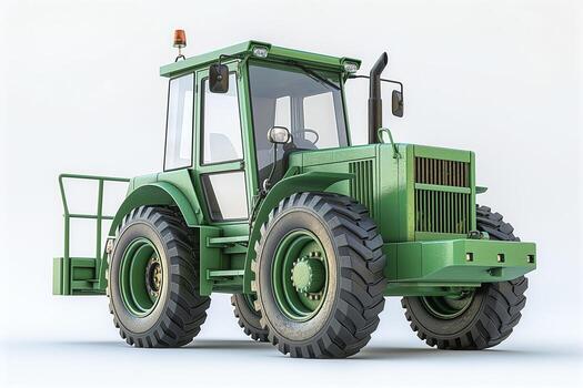 A green agricultural tractor showcasing rugged design and powerful build, ideal for farming tasks. photo