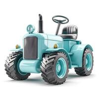 A vintage-style turquoise tractor with oversized tires, showcasing a nostalgic design and smooth lines. photo