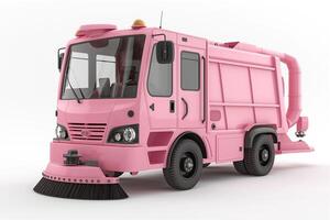 Pink street sweeper vehicle showcasing a unique design with a vibrant color scheme. photo