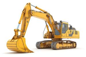 A powerful yellow excavator with a spacious cab and large bucket, designed for heavy-duty construction tasks. photo