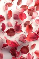 An exquisite collection of vibrant pink and red petals scattered artistically against a soft background. photo