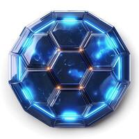 A futuristic hexagonal design featuring glowing blue elements, ideal for tech or gaming backgrounds. photo