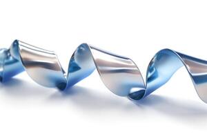 A shimmering blue ribbon elegantly twists and curls, creating a soothing and modern aesthetic. photo