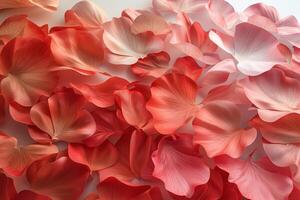 A vibrant array of red and pink flower petals creates a romantic and fresh atmosphere. photo