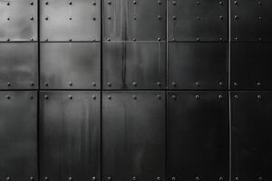Textured black metal wall with contrasting rivets, creating a modern industrial aesthetic. photo