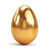 A shiny golden egg standing upright, reflecting light with a smooth surface, symbolizing wealth and prosperity. photo