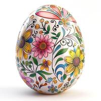 Colorful decorative egg featuring intricate floral patterns and butterflies. photo