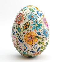 A beautifully decorated egg featuring intricate floral patterns in vibrant colors. photo