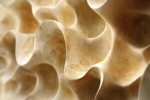 Abstract close-up of textured, creamy beige waves with intricate patterns, evoking a sense of warmth and organic beauty. photo