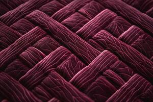Close-up of plush burgundy fabric showcasing intricate woven patterns and textures. photo