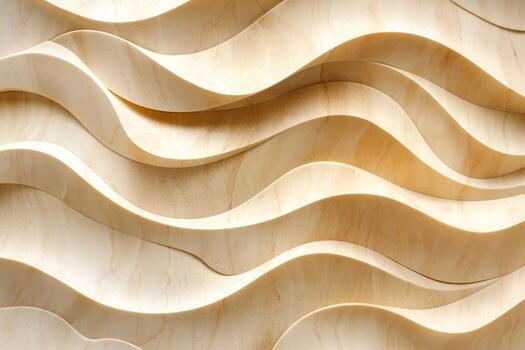Abstract wave-like patterns in light-colored wood, creating a serene and modern aesthetic. photo