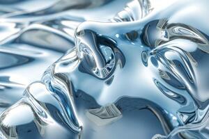A mesmerizing abstract representation of a human face, crafted from reflective silver fluid, creating a serene and dreamlike atmosphere. photo