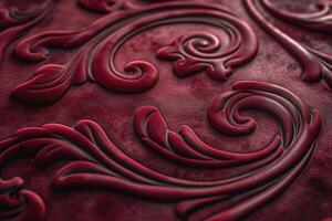 Intricate maroon leather texture showcasing elegant embossed patterns. photo