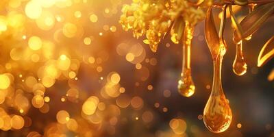 Golden droplets glisten in the sunlight, creating a warm and magical atmosphere. photo