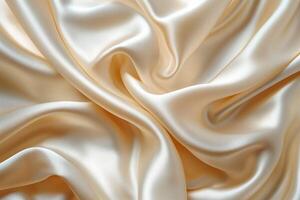 Luxurious beige satin fabric in a flowing, elegant pattern. photo
