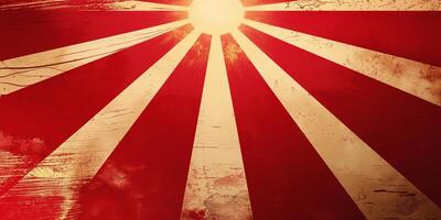 A striking sunburst pattern with bold red and cream stripes radiating outward, creating a dynamic and energetic visual effect. photo