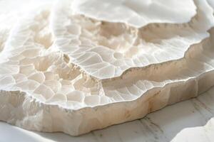 Close-up of delicate white mineral layers, showcasing intricate textures and natural patterns. photo