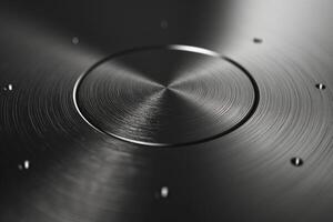 Close-up of a sleek, metallic surface with subtle circular patterns and reflections. photo