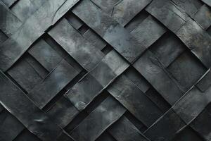 Textured black leather weaving, showcasing intricate patterns and depth. photo