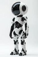 Futuristic humanoid robot with a sleek white and black design, exuding a friendly and approachable vibe. photo
