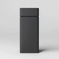 Sleek black container on a minimalistic background, emphasizing modern design and simplicity. photo