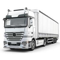 A sleek, modern white semi-truck with a trailer, designed for efficient transportation. photo