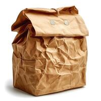 A crumpled brown paper bag on a white background, evoking a sense of nostalgia and simplicity. photo