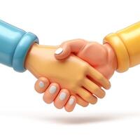 Two cartoon hands shaking, symbolizing agreement and collaboration in a playful, colorful style. photo