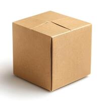 A simple brown cardboard box viewed on a white background, ideal for packaging and shipping purposes. photo