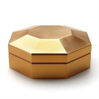A luxurious gold octagonal box with a smooth surface and sleek lines, perfect for elegant storage. photo
