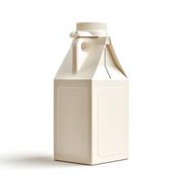 A minimalist view of a sealed milk carton in a soft beige hue. photo