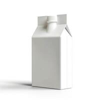 A minimalist white beverage carton with a screw cap, casting a subtle shadow on a clean surface. photo