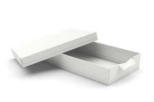 An open white box with a clean and minimalist design, ideal for packaging or gifting. photo