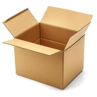 An open, empty cardboard box, ready for packing or storage, showcasing its clean, neutral design. photo