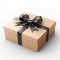 Elegant cream-colored gift box with a black ribbon, perfect for various occasions. photo